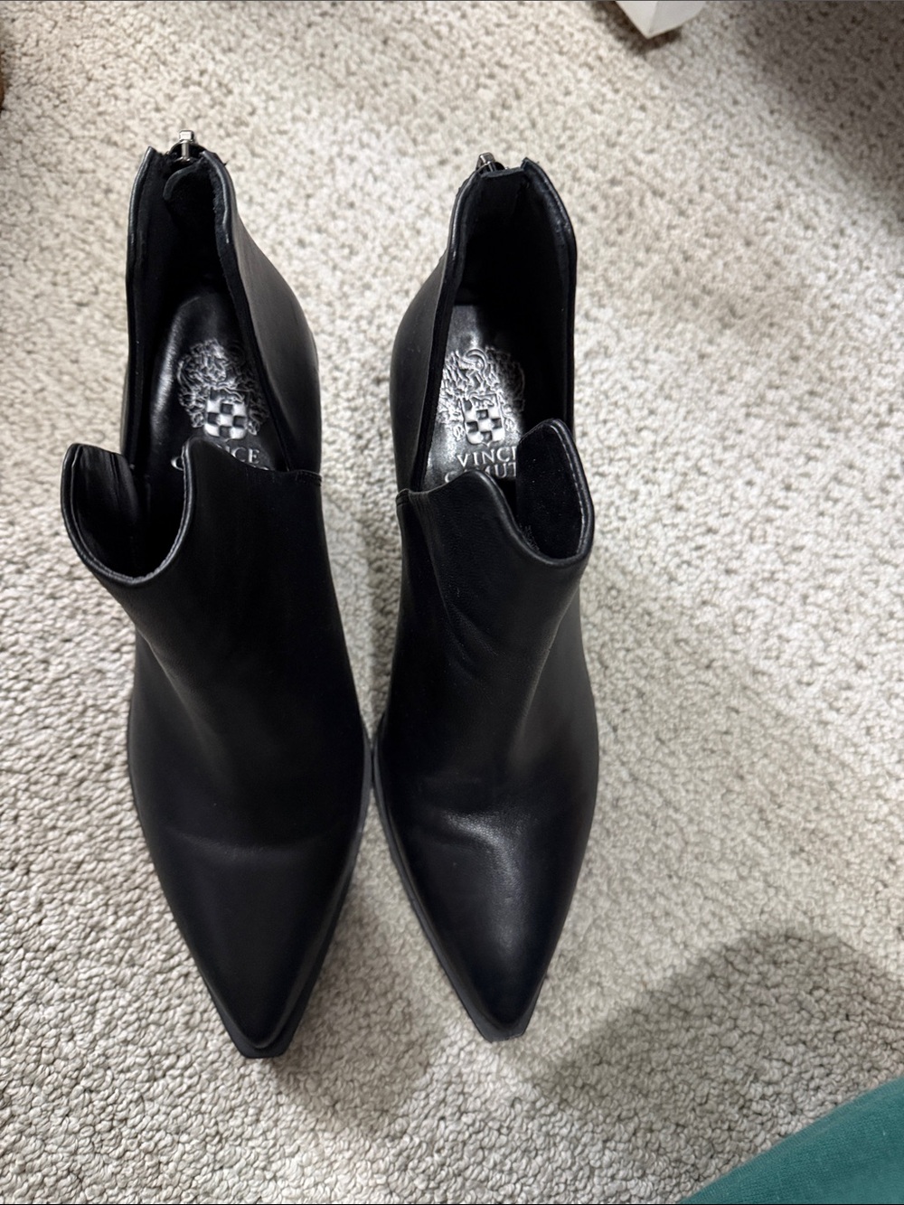 Vince Camino Black Pointed Toe Leather Ankle Booties